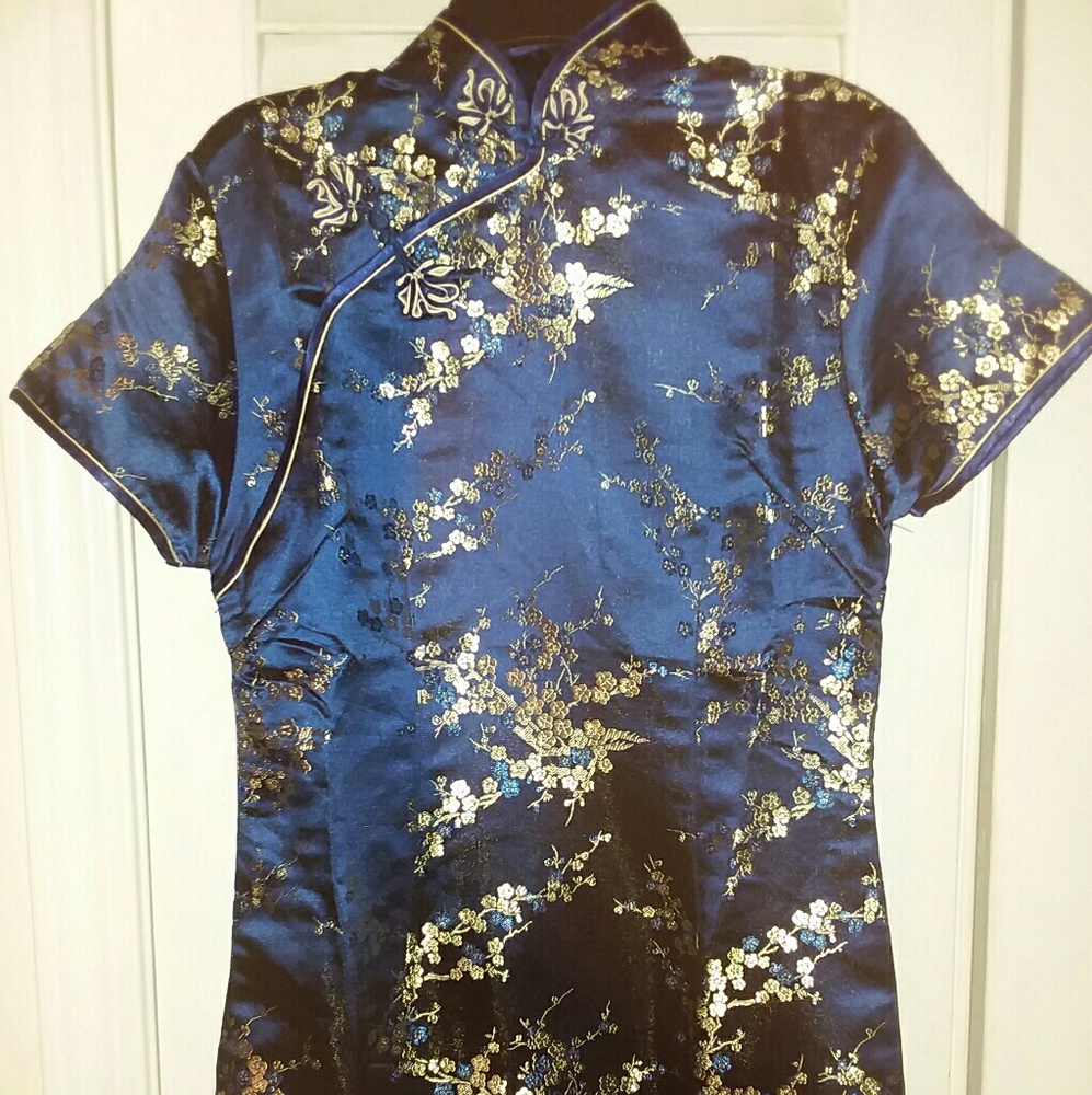 Blue cheongsam midi dress